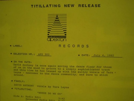 David Anthony & Tara Layne promo sheet